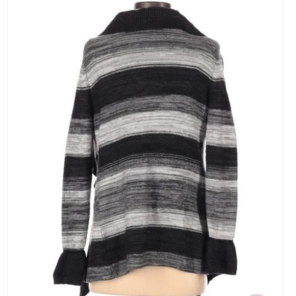 WHBM | Black Gray Striped Open Ruffle Cardigan Sweater Size XS - Picture 6 of 6